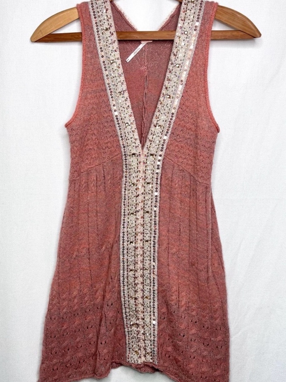 FREE PEOPLE Sequin Embellished Rustic Rose Knit Sleeveless Tunic/Mini dress